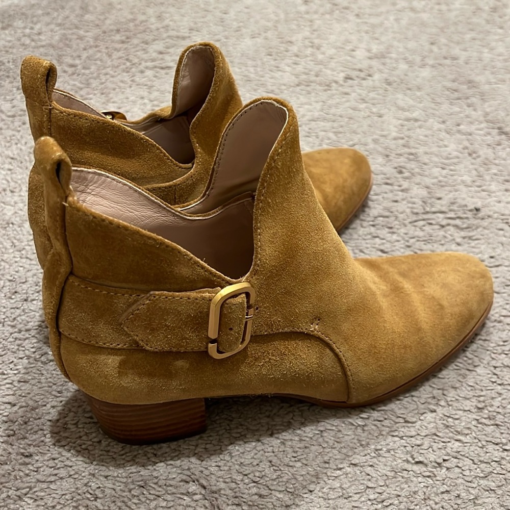 Marc Jacobs brown suede bootie with gold buckles 37.5